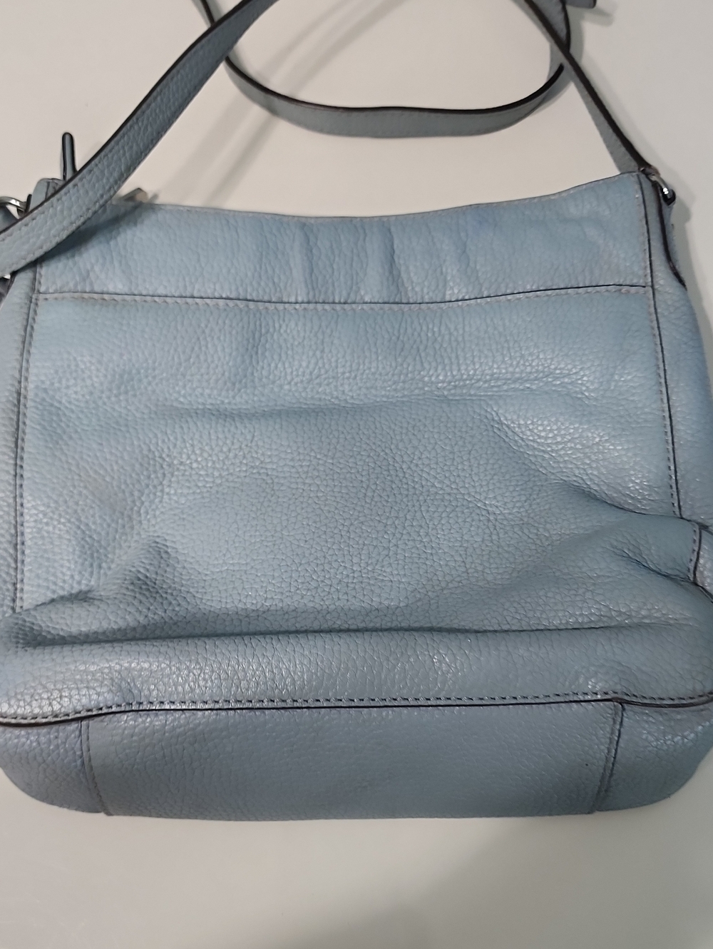 Michael Kors Light Blue Pebbled Leather Shoulder Bag MK Charm Silver Preowned - Picture 3 of 16